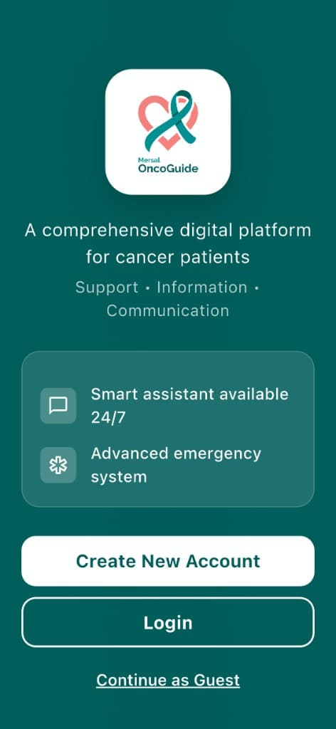 Mersal OncoGuide mobile app welcome screen